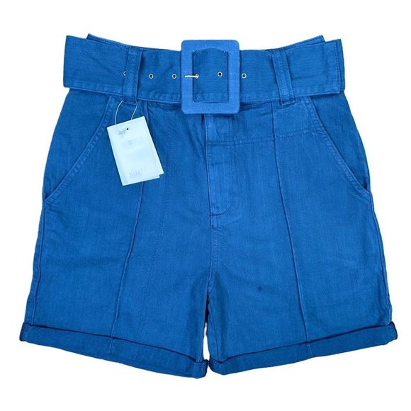 ASOS Pants - ASOS White Dark Teal Belt Buckled Roll-Cuff Denim Shorts - Size 6